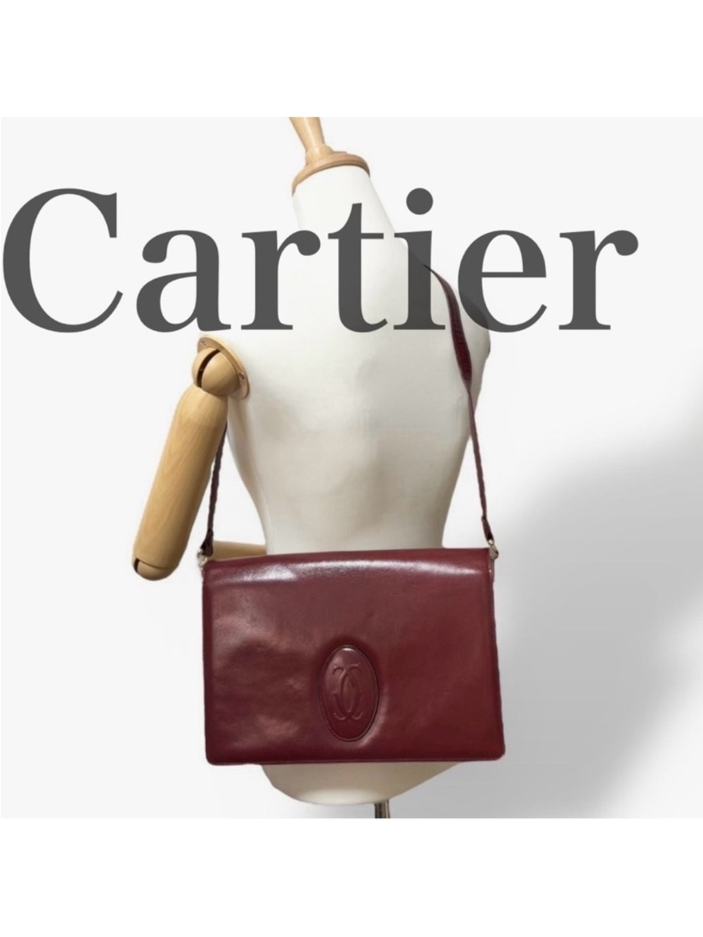 Cartier Deep Red wine Bordeaux Leather Crossbody shoulder Bag ideal for iPad